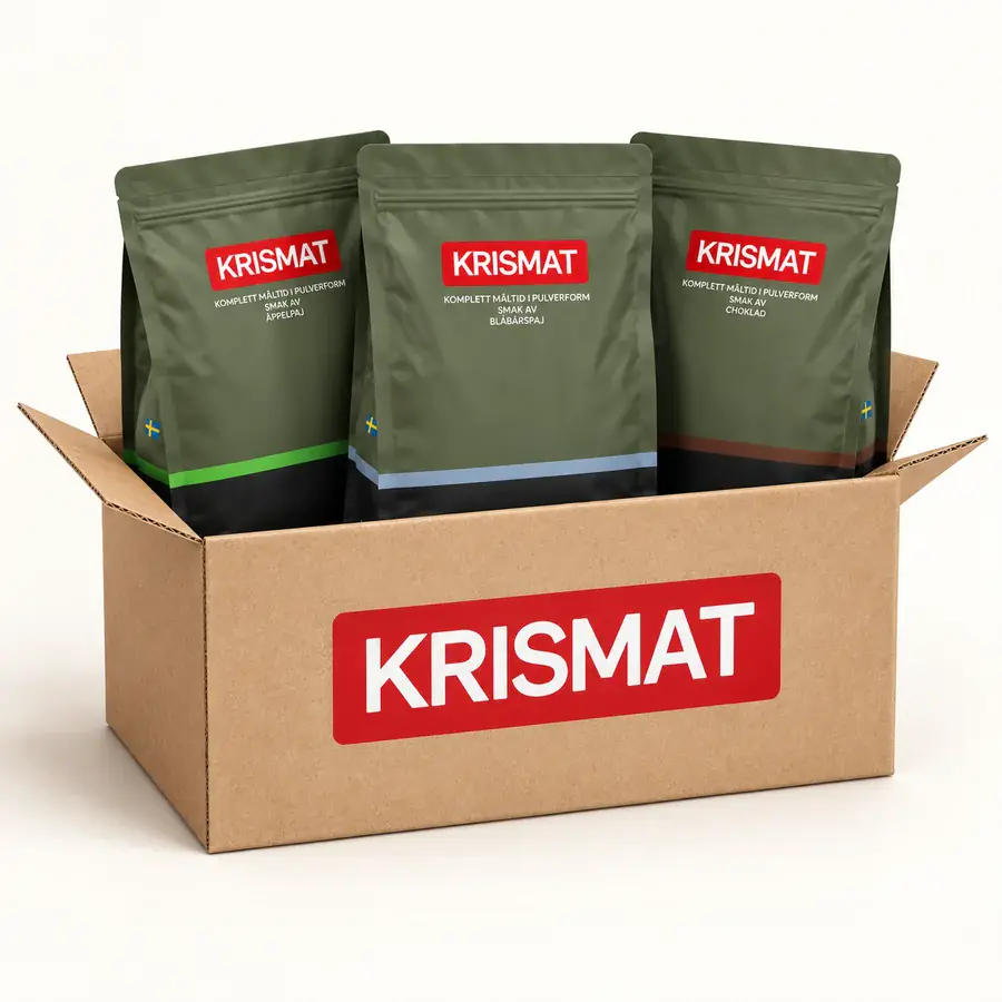 Illustration av Krismats startpaket: en märkt låda med Äppelpaj, Blåbärspaj och Choklad